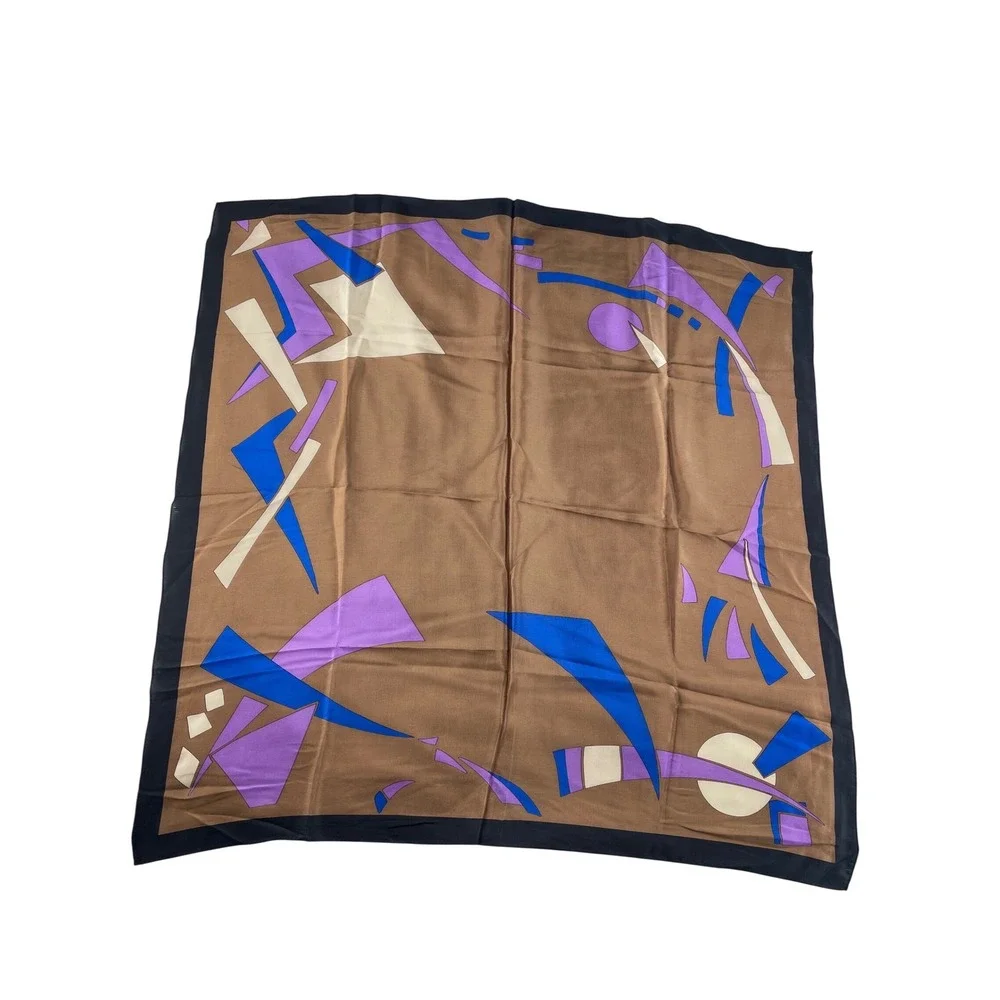 Women's Abstract Geometric Silk Square Scarf Brown Blue Purple Art‎ Print 31x31